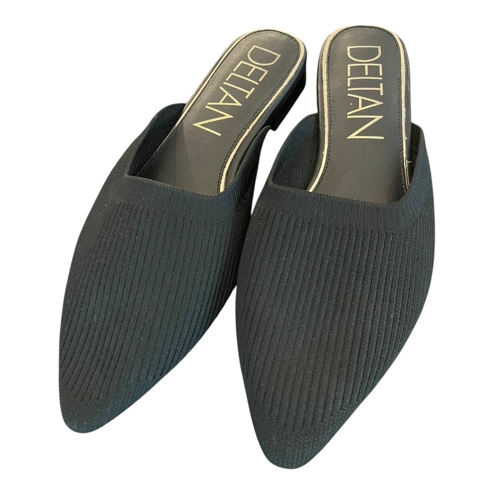 DELTAN Knit Mules Pointed Toe Slip On Flats Comfortable Shoes Size 8 Leather Sol - Picture 2 of 5